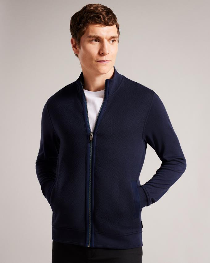 Veste Ted Baker Textured Zip Through Bleu Marine Homme | AOS-15562998